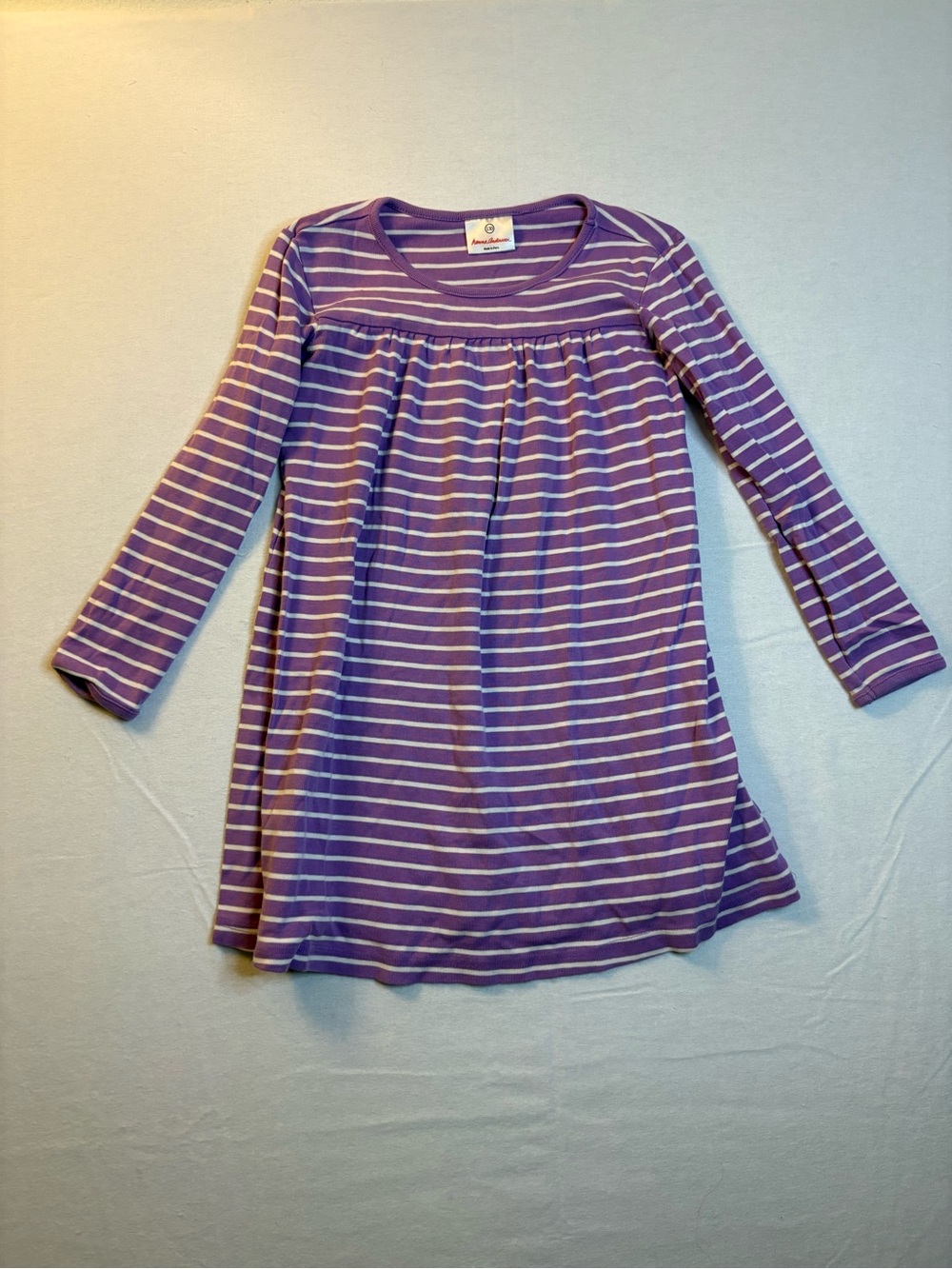 Hanna Andersson Purple & White Striped Long Sleeve Dress Top